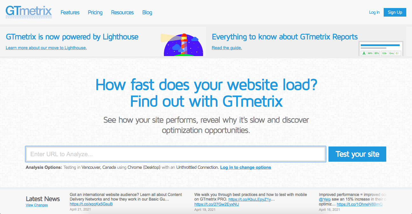 GTmetrix website