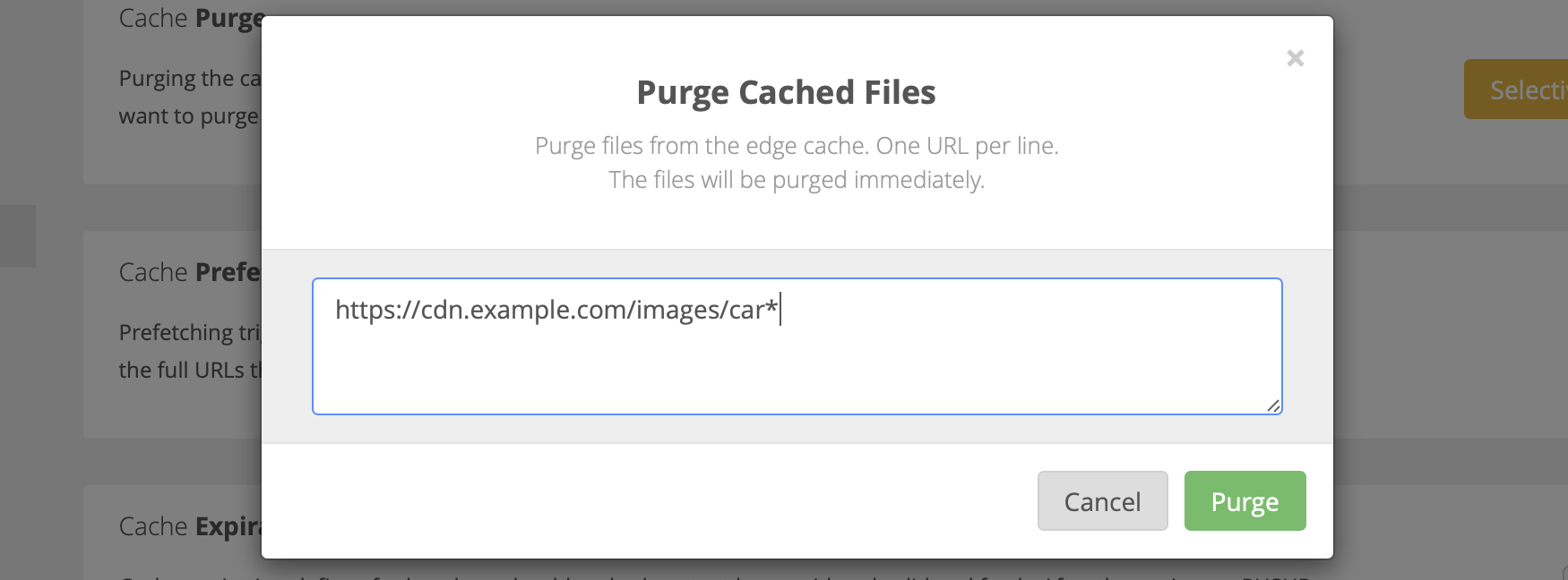 Wildcard purge by name from CDN cache