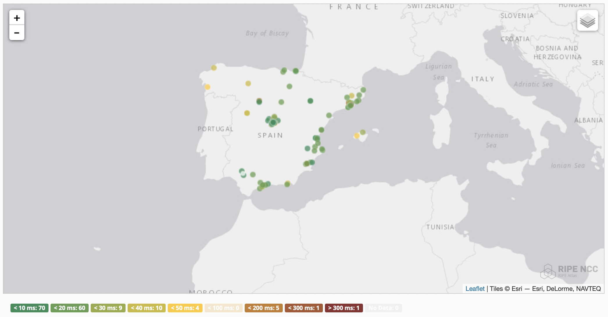 PUSHR edge network latency across Spain, EU